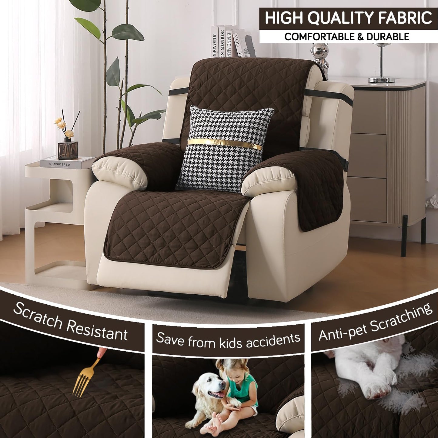 UrbanQuilt Recliner Sofa Slipcover Mat with Dual Belt for 1/2/3 Seater -  Chocolate Brown