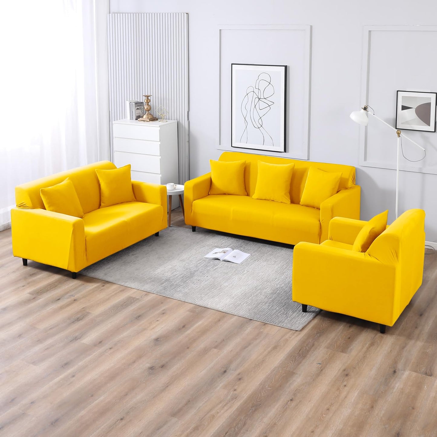 HOKIPO Stretchable Pack of 2 Plain Cushion Cover 16x16 inc,Yellow