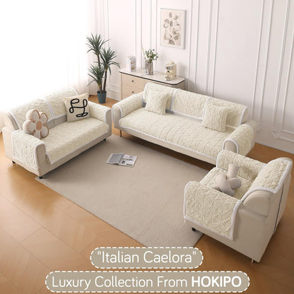 'Italian Caelora' Luxury Jacquard Plush Anti-Slip Sofa Cover Mat - Pearl White
