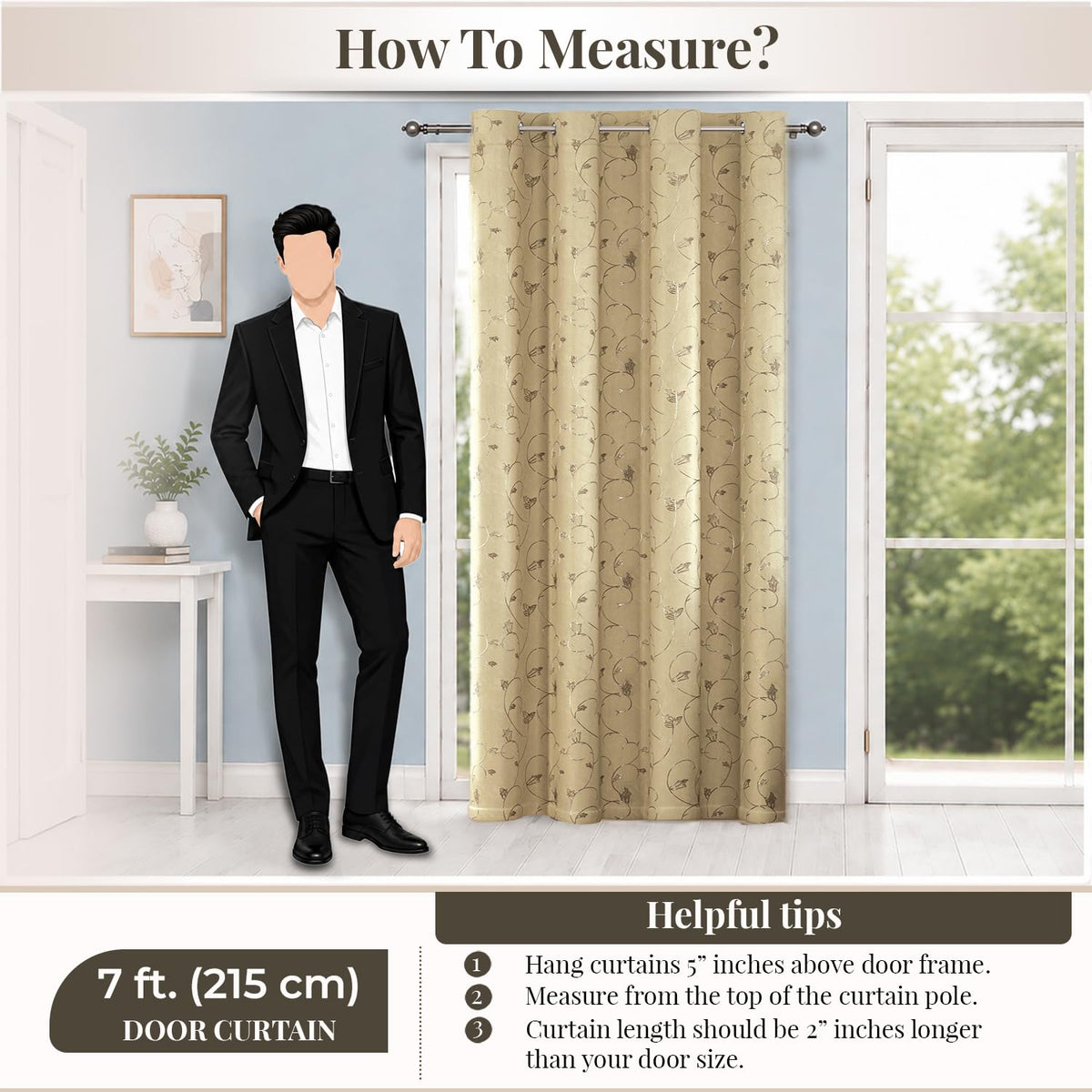 HOKIPO Golden Vine Eyelet Curtains, 7 Feet Long - Almond Beige - image 7