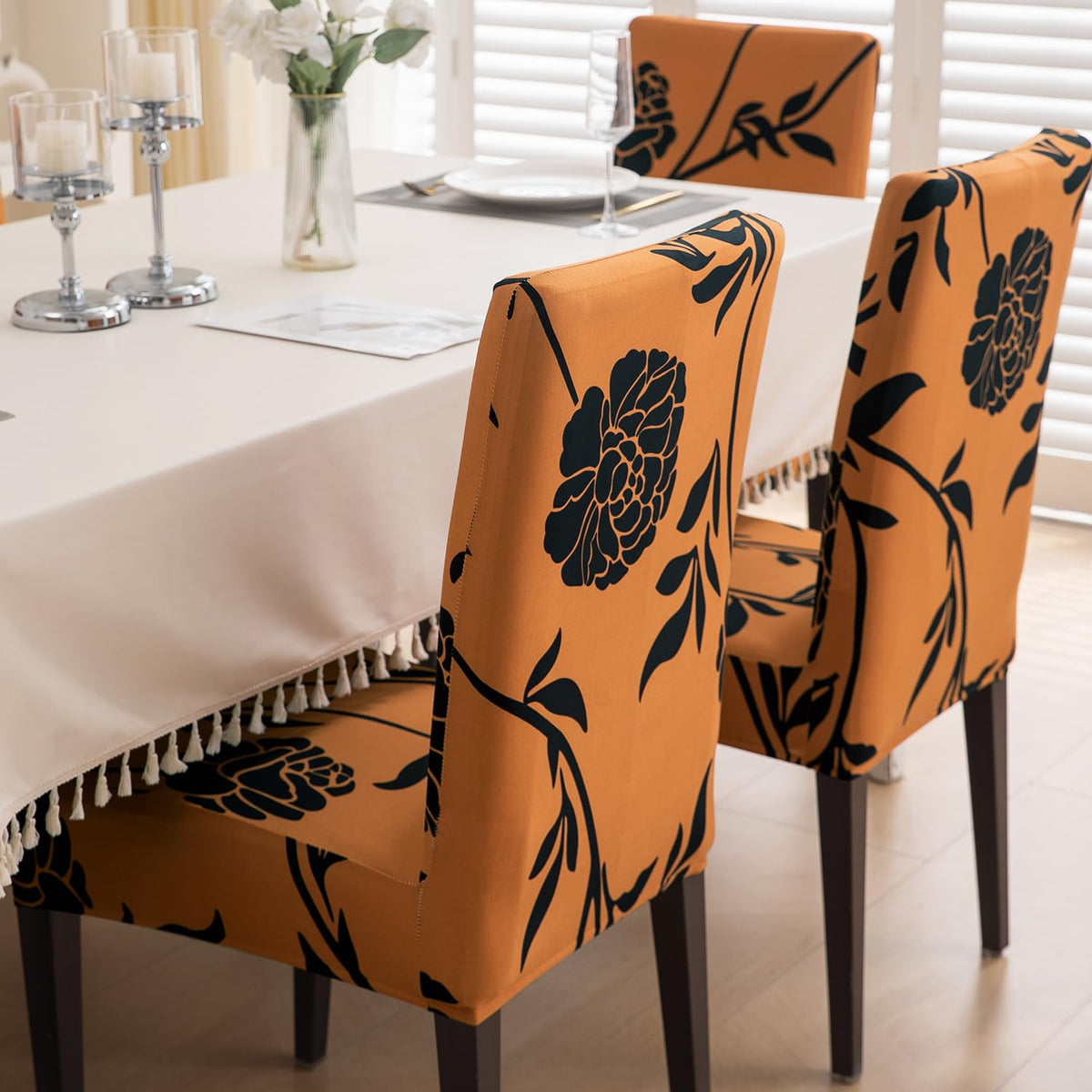 Copper Brown Floral Print dining chair covers​ Set