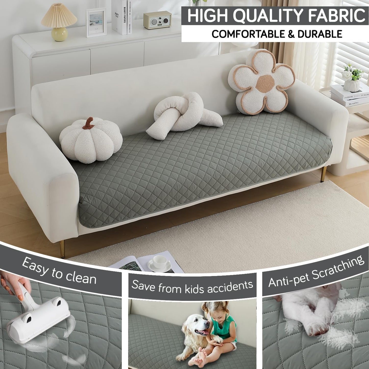 HOKIPO Water Repellent + Waterproof Quick Dry Sofa Seat Mat for 1/2/3 Seater Sofa - Light Grey