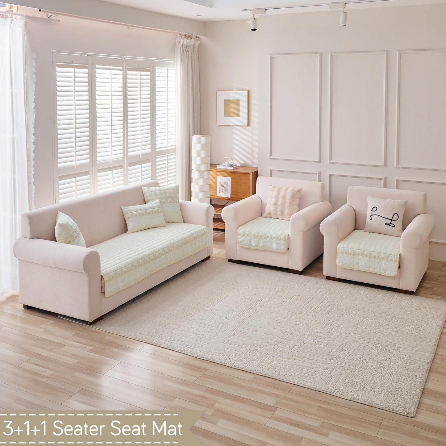 BelleLace Series Imperial Milk Velvet Sofa Cover Mat with Lace Design - Pearl White