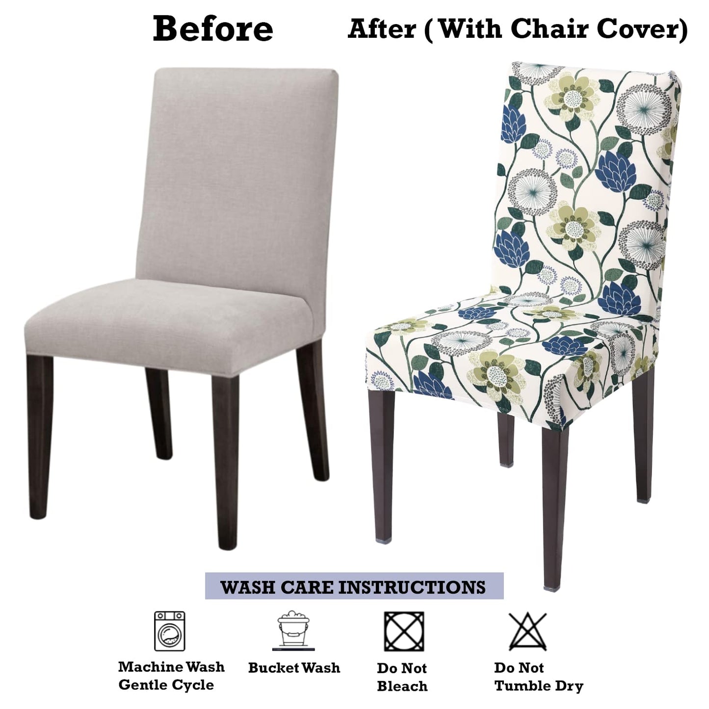 Elastic Stretchable Dining Chair Cover, Blue Dandelion Flower