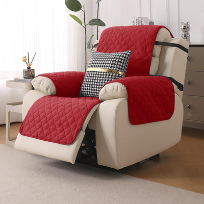 UrbanQuilt Recliner Sofa Slipcover Mat with Dual Belt for 1/2/3 Seater - Scarlet Red