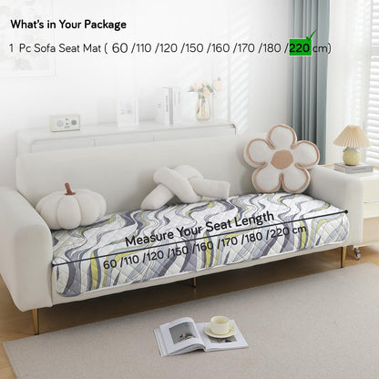 Quilted, Waterproof and Anti-Slip Sofa Cover Mat, Curved Lines Pearl White