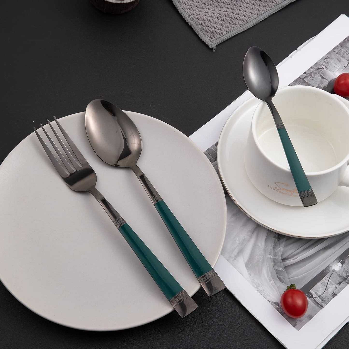 Cutlery Set of 18 / 24 Pcs Stainless Steel Flatware Set, Mirror Finish - Black