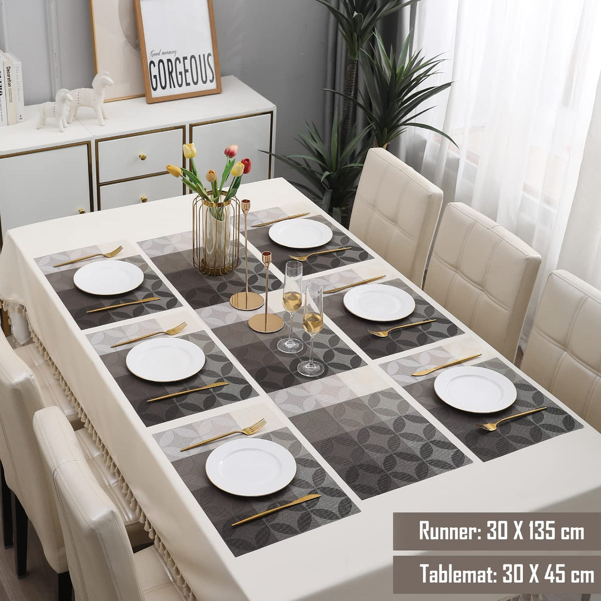 PVC Dining Table Mats, Geometric Grey