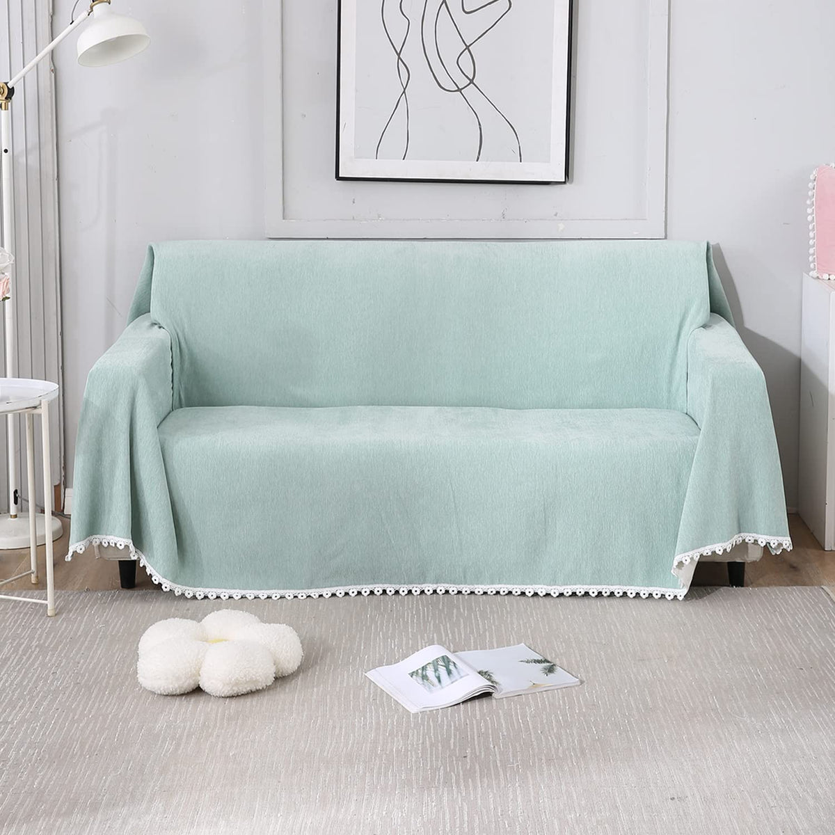 Mint chenille sofa throw cover is machine washable, available for 1, 2, 3 seater sofas
