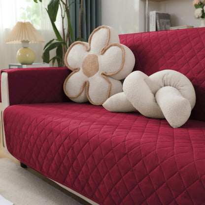 Quilted Waterproof Sofa Cover Mat with Pockets on Armrest Cover - Maroon