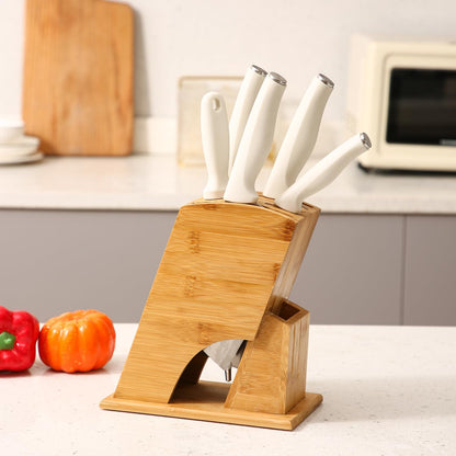 Wooden Knife Holder for Kitchen, Universal Knives Holder Stand with 5 Slots