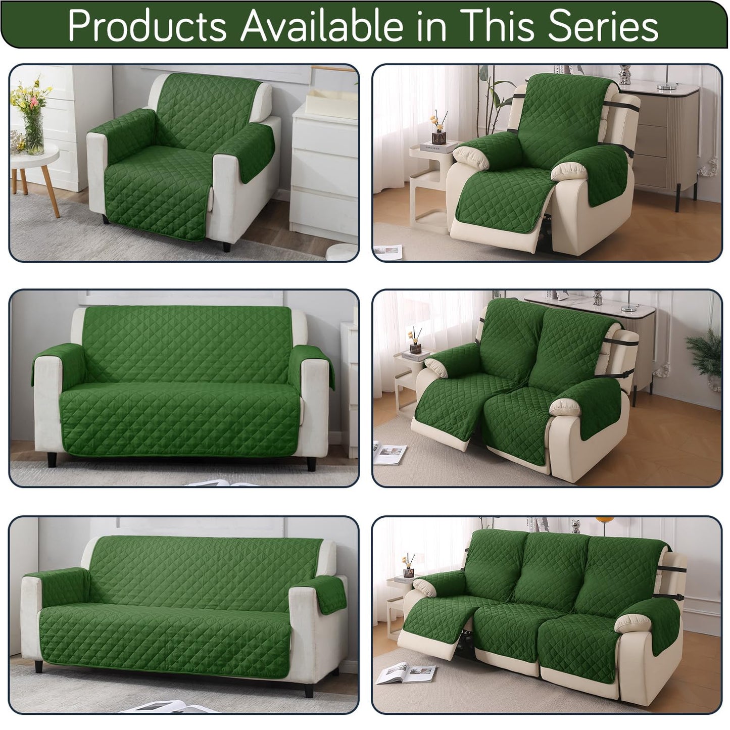 UrbanQuilt Recliner Sofa Slipcover Mat with Dual Belt for 1/2/3 Seater - Forest Green