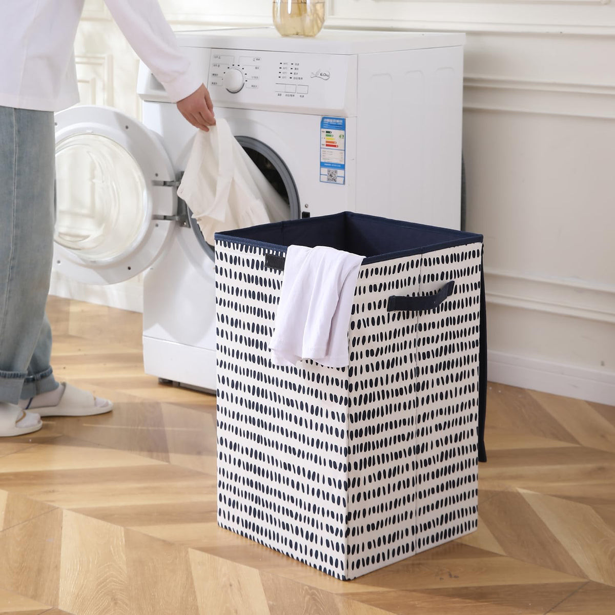 Foldable Laundry Basket for Clothes with Lid, Dots
