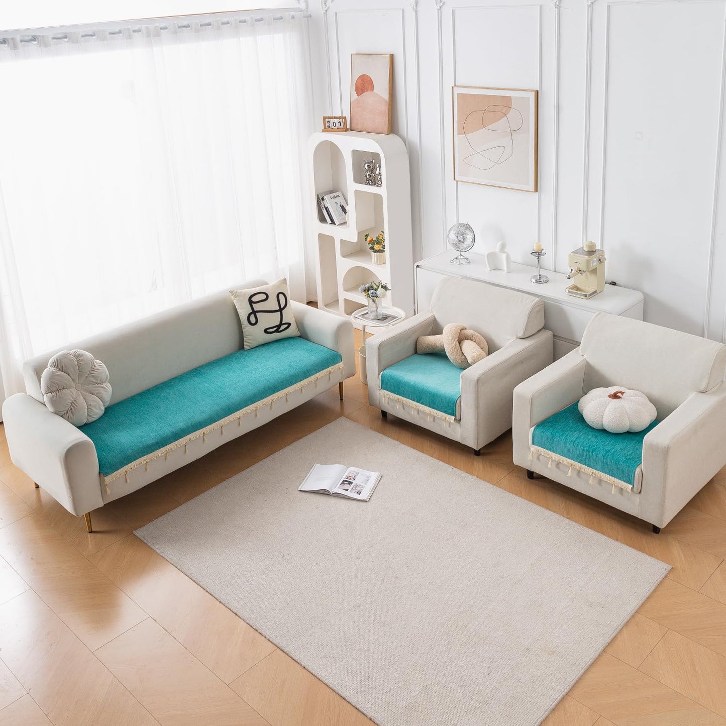 Serenity Tassel Chenille Sofa Cover with Tassel – Ocean Teal