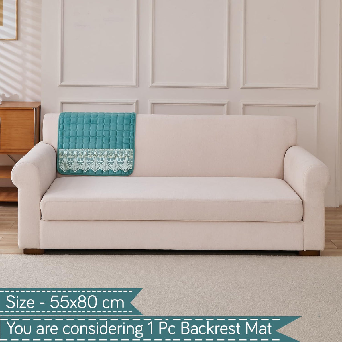 BelleLace Series Imperial Milk Velvet Sofa Cover Mat with Lace Design - Teal