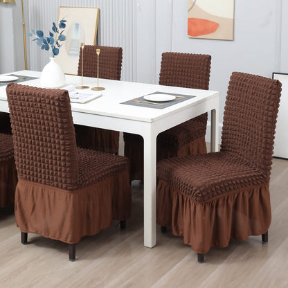 Elastic Stretchable 280 GSM Bubble Dining Chair Cover with Frill, Dark Brown
