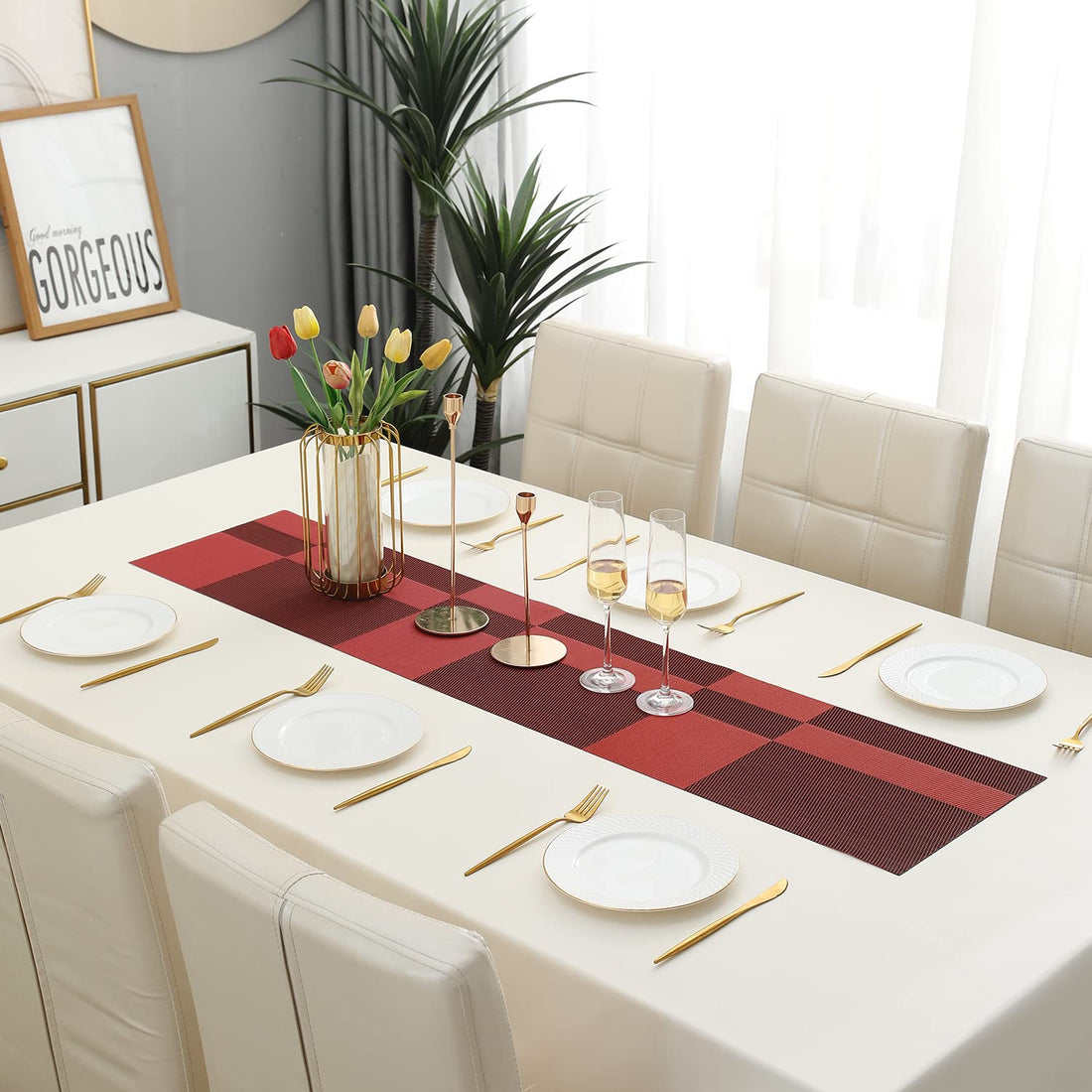 Buy Ruby Red Colour PVC Table Runner Online - HOKIPO | Har Ghar ka Humsafar