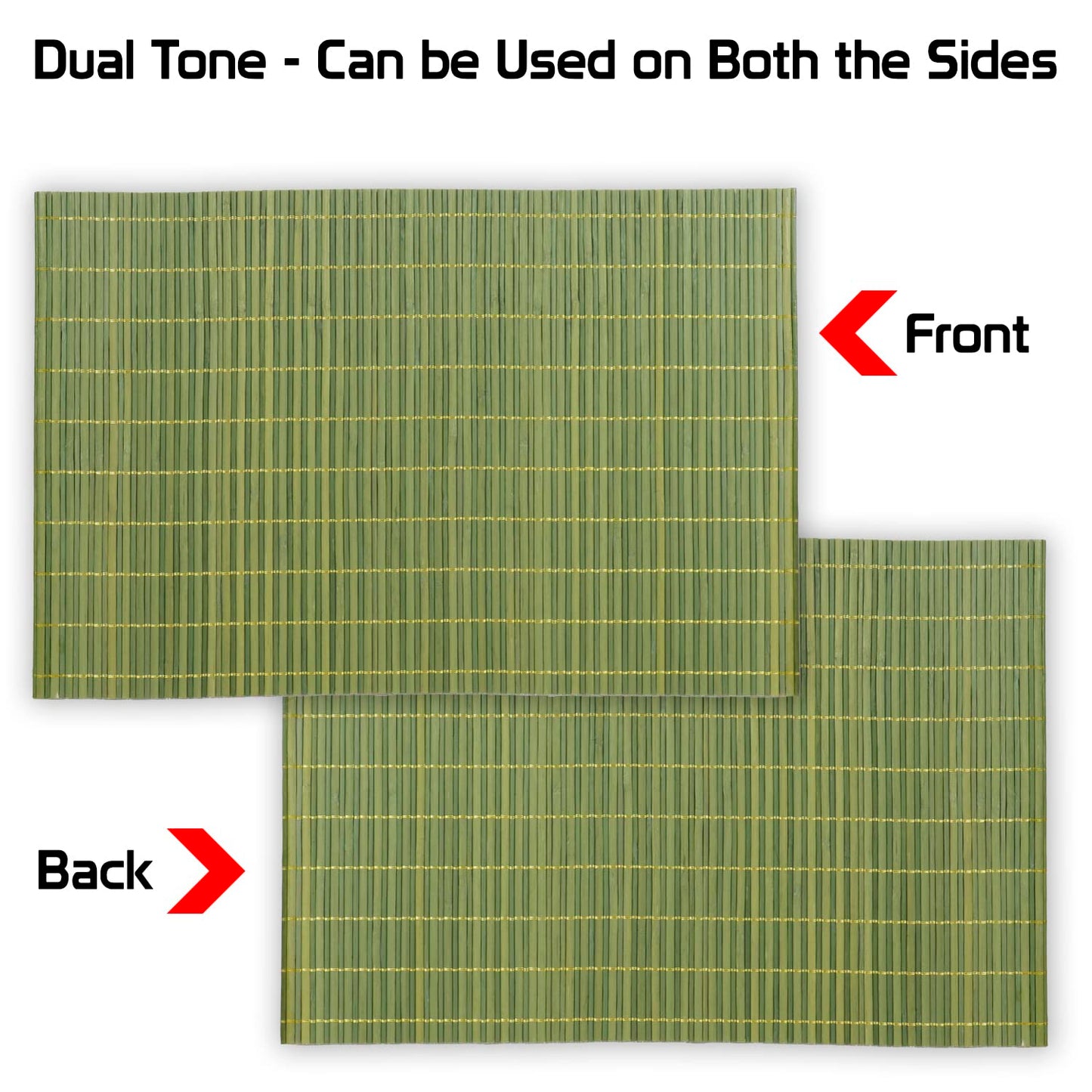 Heat Resistant Bamboo Table Mats Set of 6, 45 x 30 cm, Green
