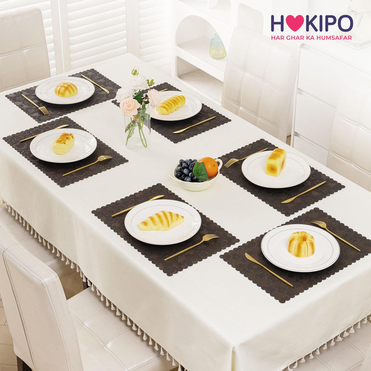 Florista Blush Royal Luxe Faux Leather Mats for Dining Table - Irish Coffee