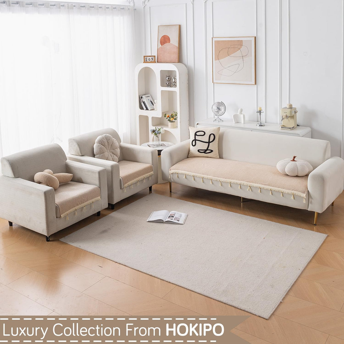 Serenity Tassel Chenille Sofa Cover with Tassel – Ivory Fringe