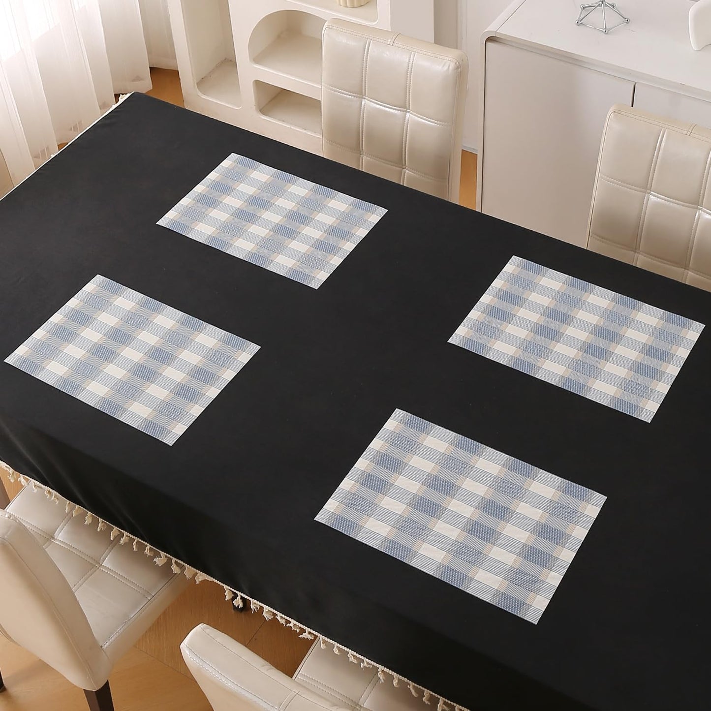 Classic Checks PVC Washable Mats for Dining Table - Pacific Blue