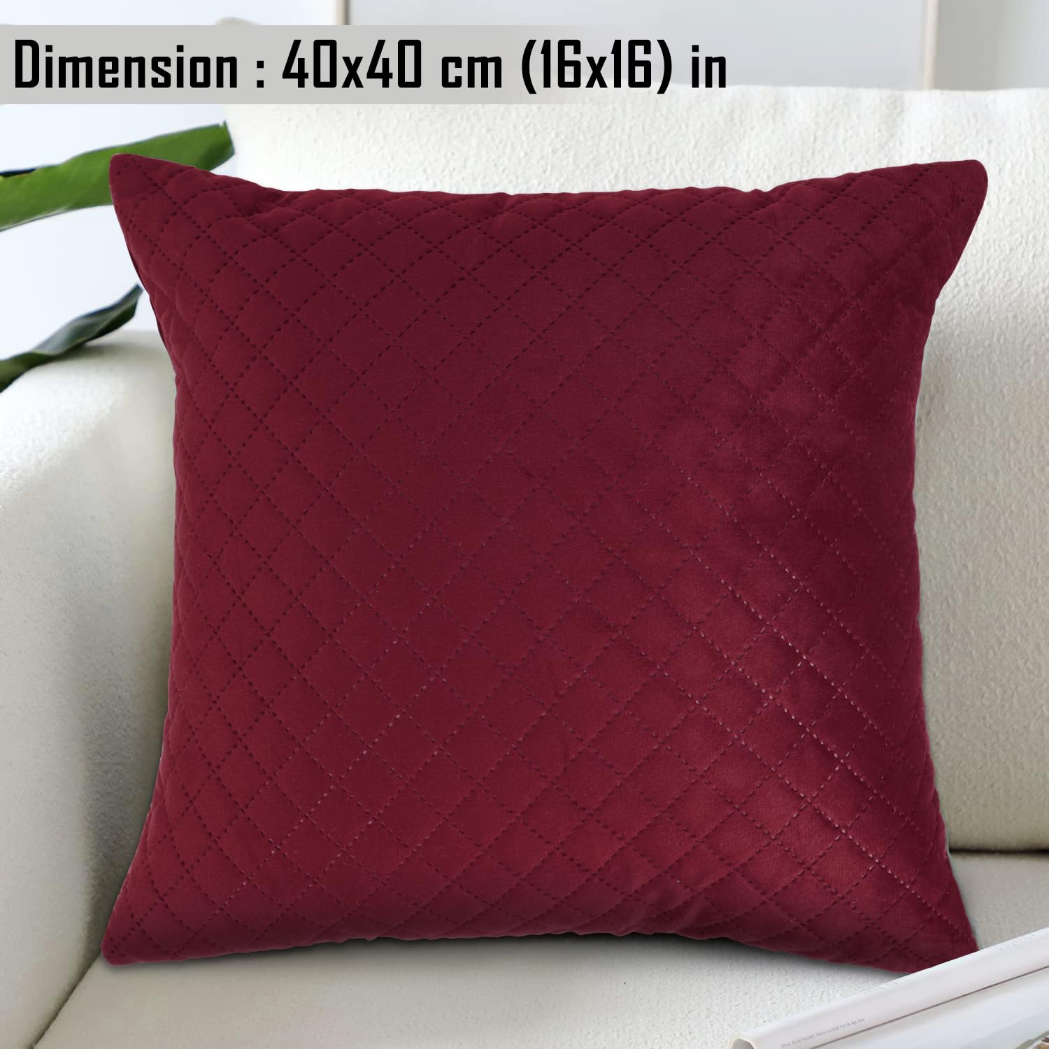 Buy Sangria Red Colour Premium Zippered Square Quilted Velvet Cushion Covers