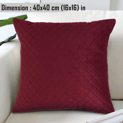 Buy Sangria Red Colour Premium Zippered Square Quilted Velvet Cushion Covers
