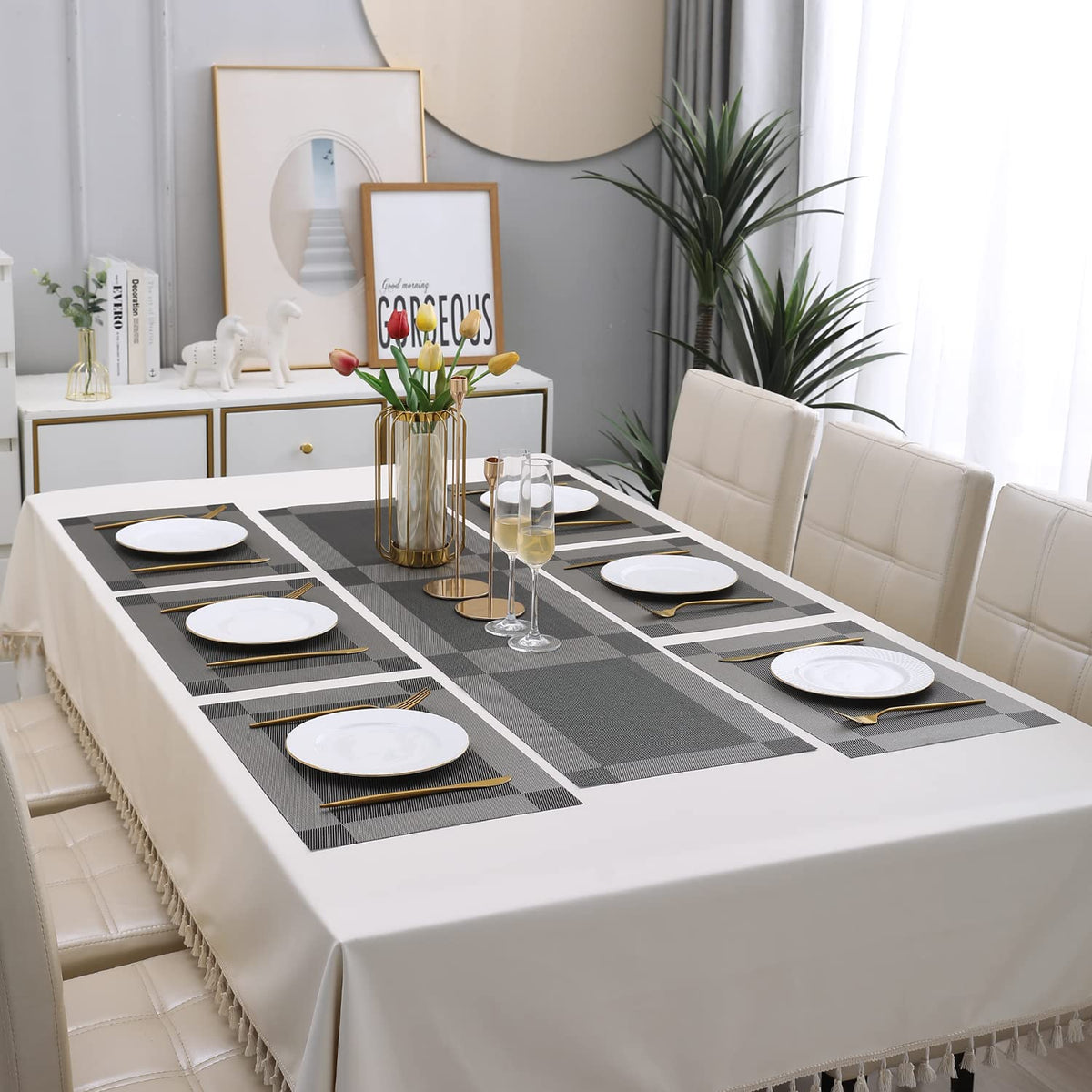 PVC Dining Table Mats, Dark Grey
