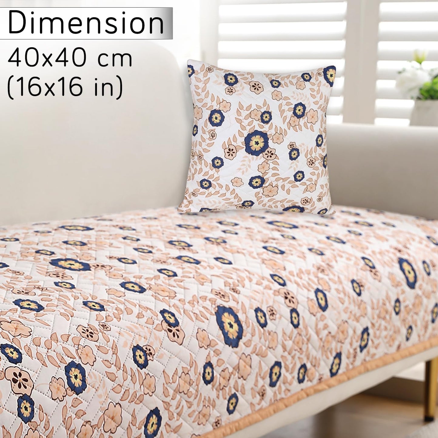 HOKIPO Printed Quilted Sofa Cushion Cover Pack of 2, Light Peach Candytuft