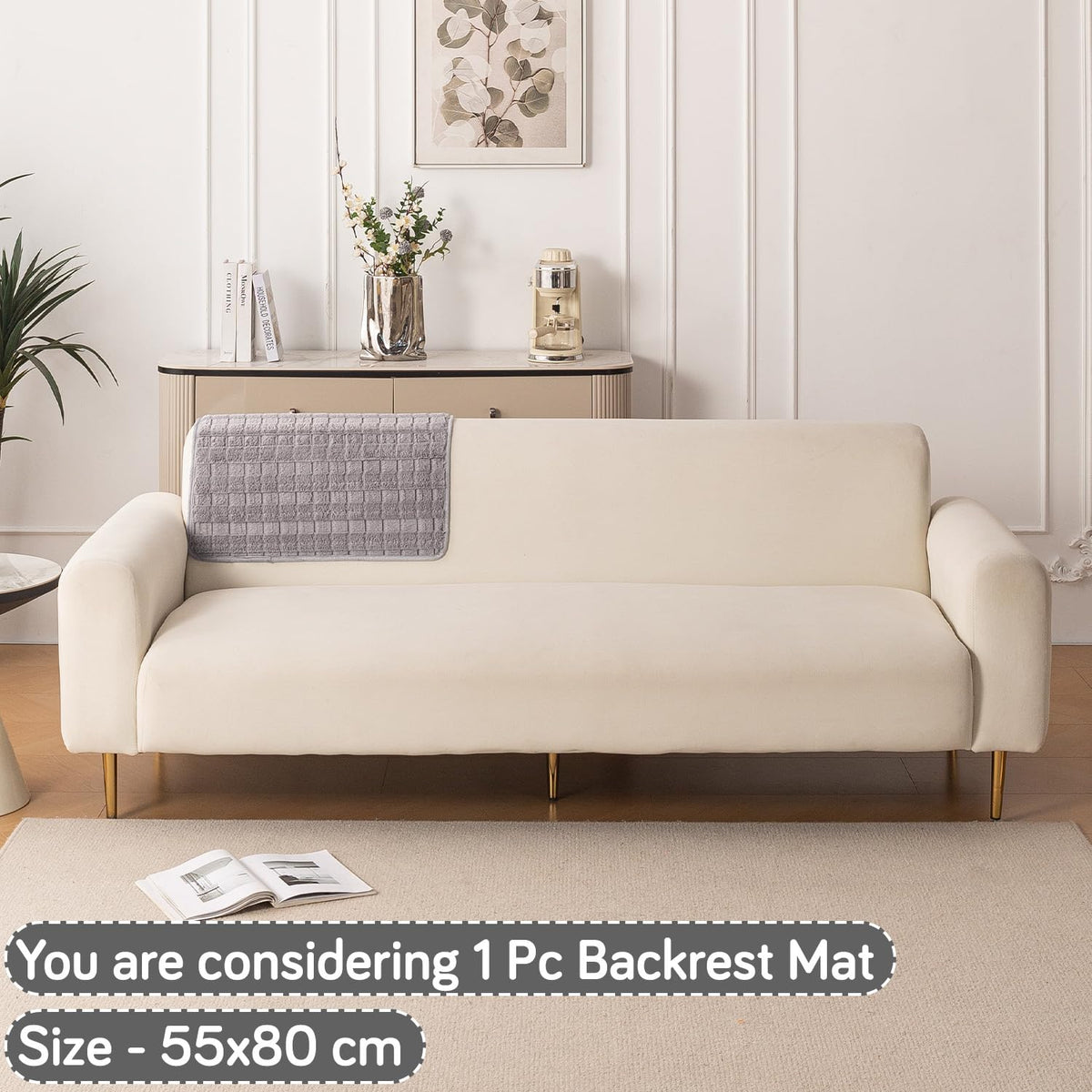 'Plush Haven' Premium Anti Slip Sofa Cover Mat, Light Grey