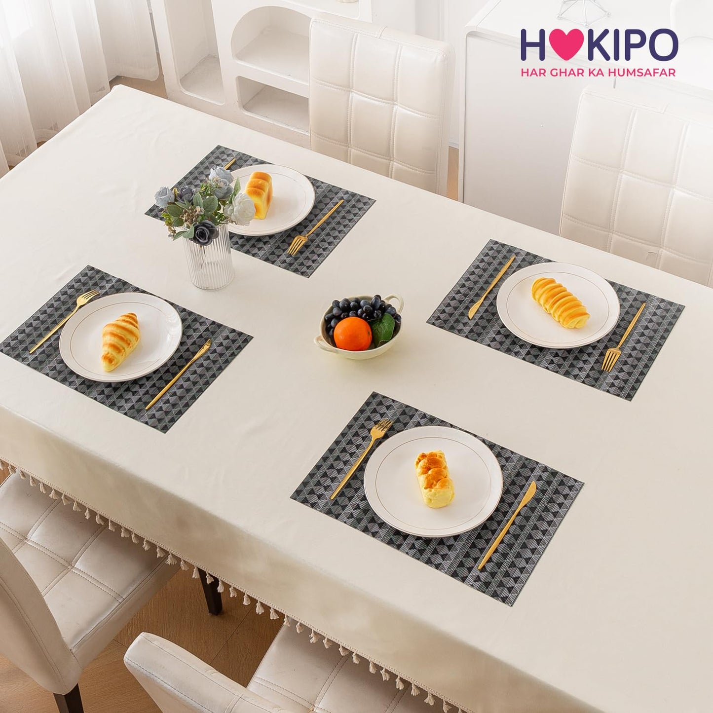 RhombusEcho Washable PVC Mats for Dining Table - Intense Grey