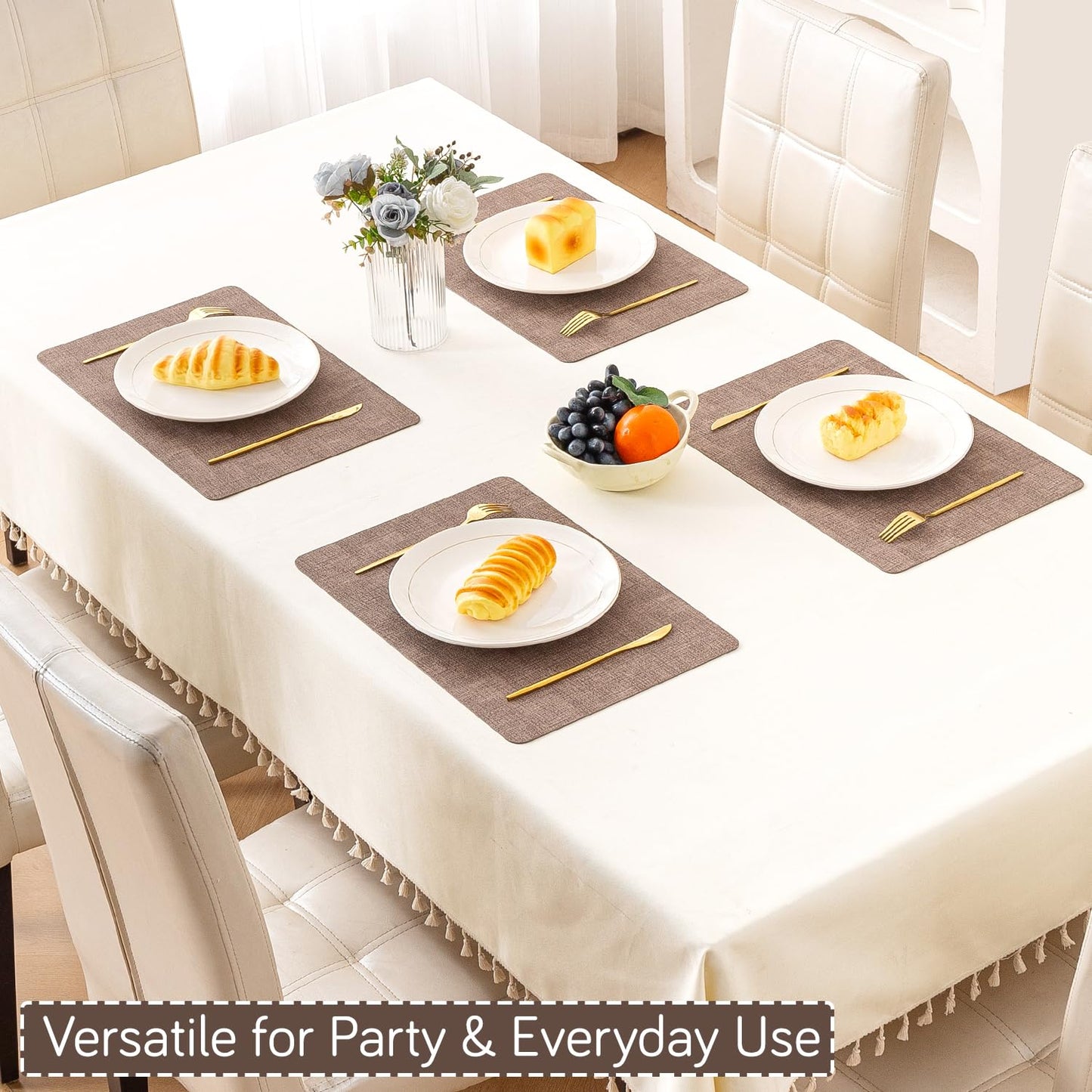Modern Weaves Royal Luxe Faux Leather Mats for Dining Table - Cocoa Brown