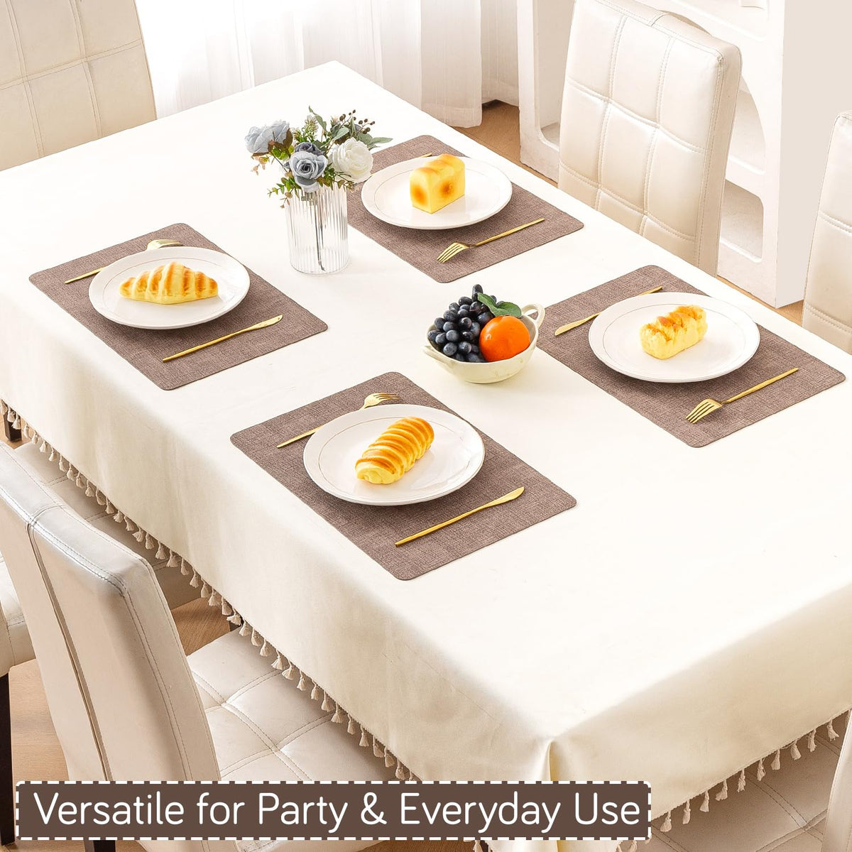 Modern Weaves Royal Luxe Faux Leather Mats for Dining Table - Cocoa Brown