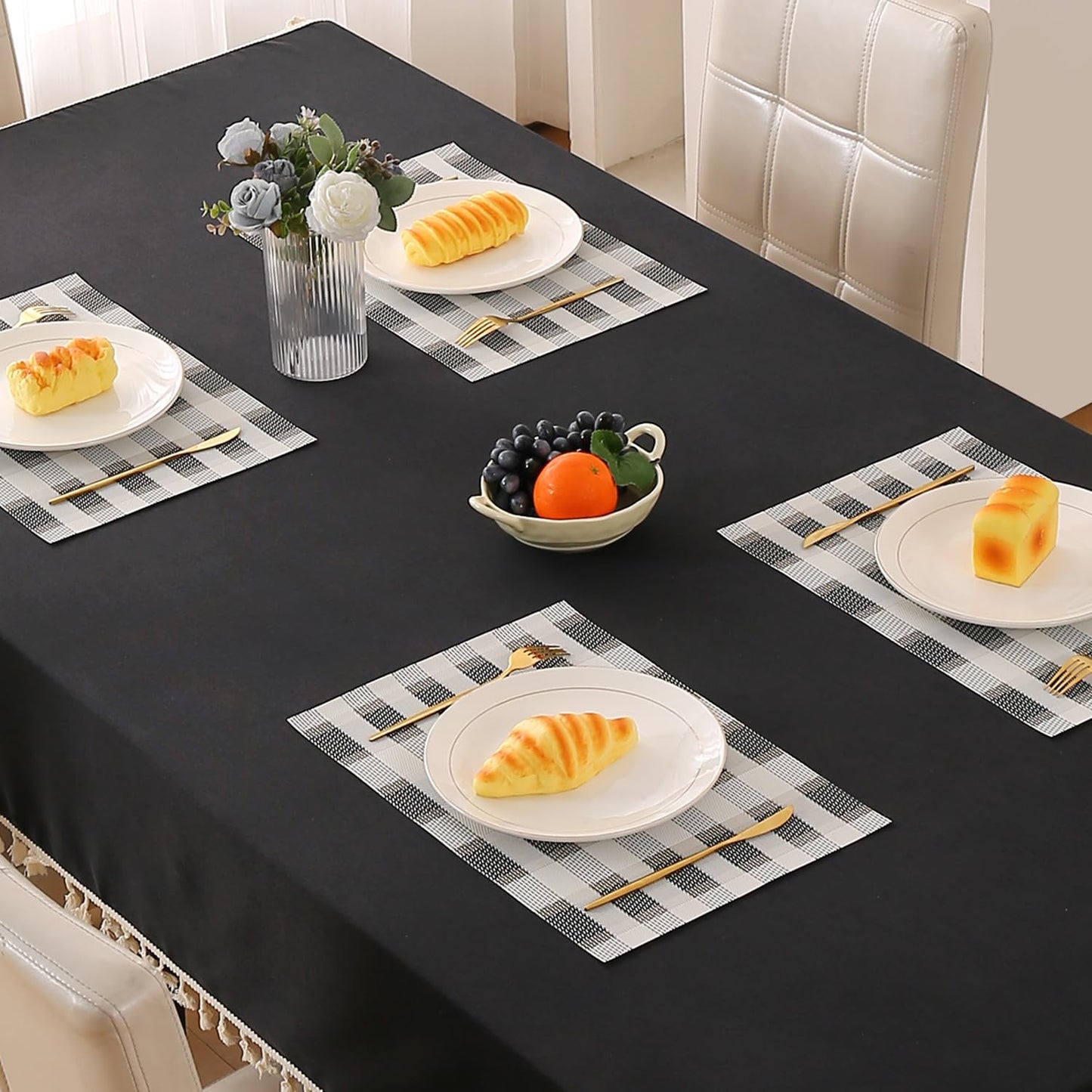 Classic Checks PVC Washable Mats for Dining Table - Sable Black