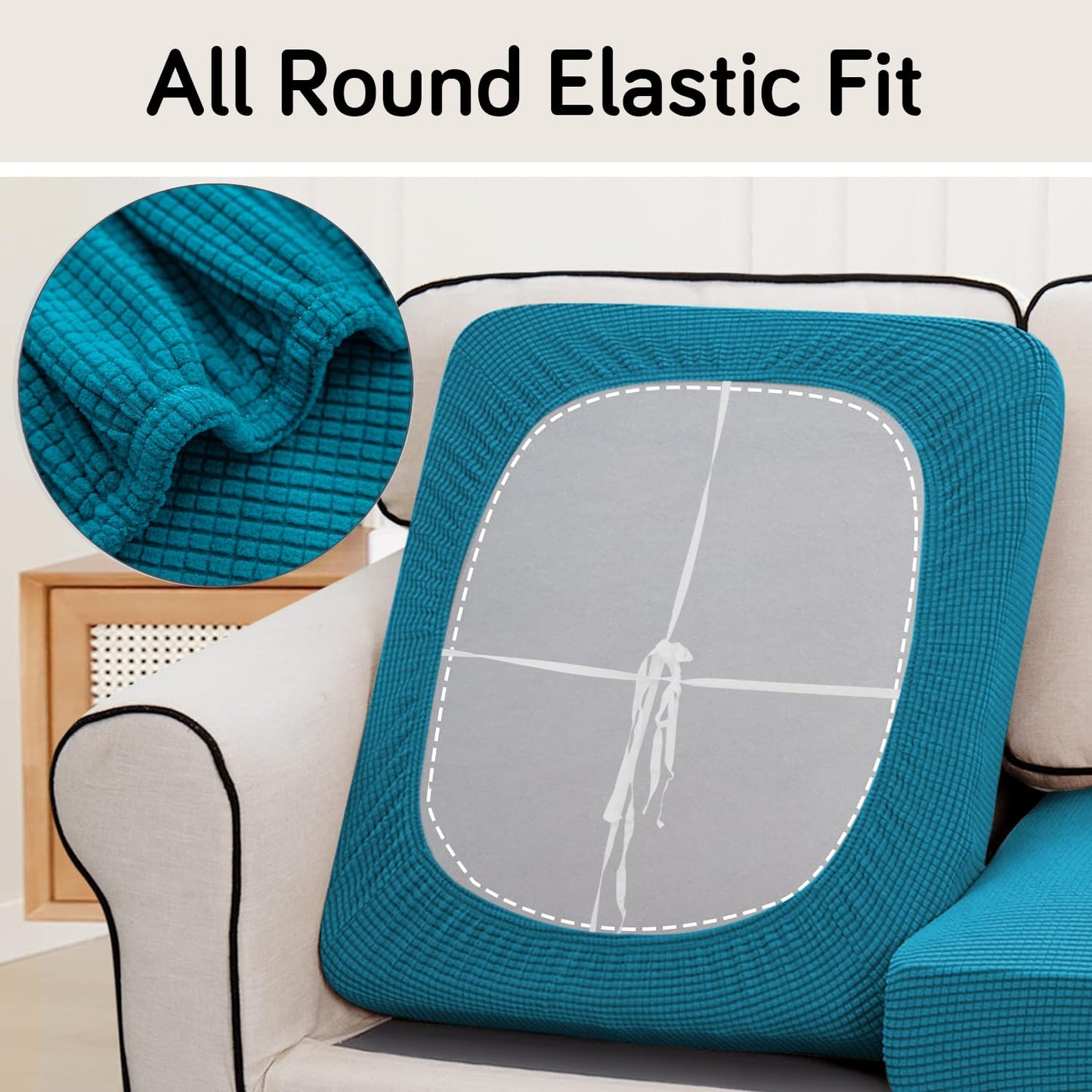Stretchable Thick Jacquard Textured Seat Cushion Cover for 1/2/3 Seaters / Pieces for Sofa, Teal