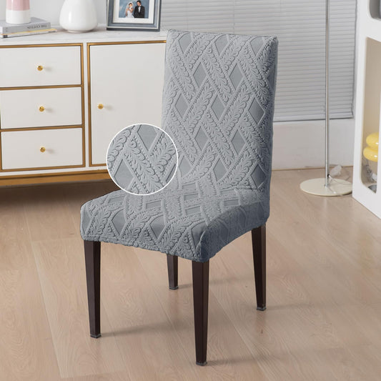 Chair Cover Set of 1/2/4/6, 190 GSM Jacquard, Light Grey