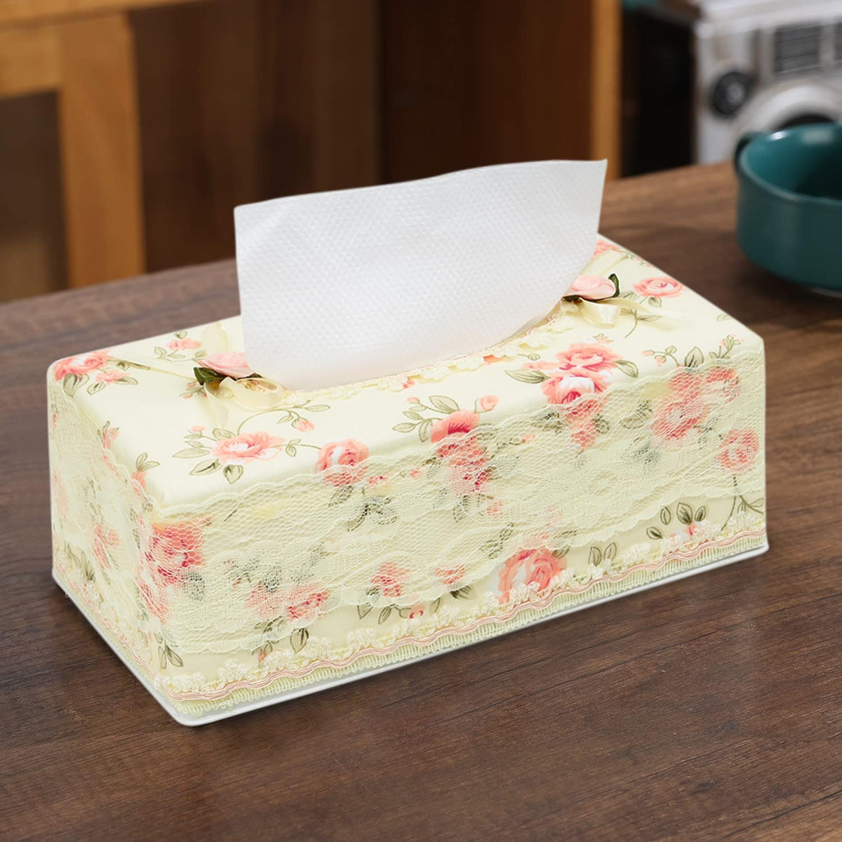 Plastic Tissue Paper Box Holder, Floral Pink