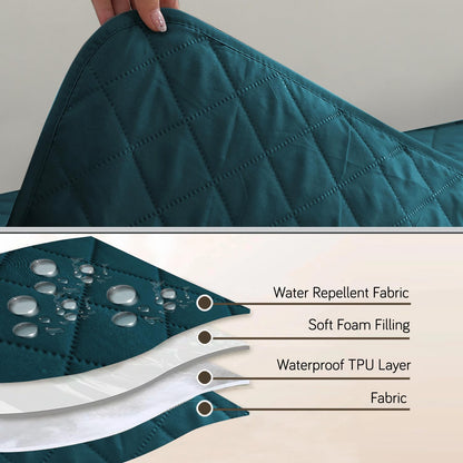 HOKIPO Waterproof Quilted Quick Dry L Shape Sofa Seat Cover Mat, Peacock Blue