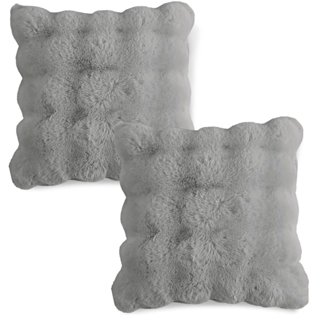 Buy Cool Grey Colour Zippered faux rabbit fur pillow covers in set of 2