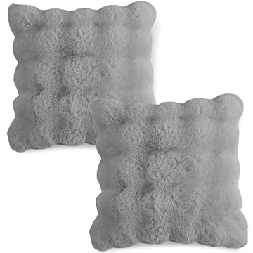 Buy Cool Grey Colour Zippered faux rabbit fur pillow covers in set of 2