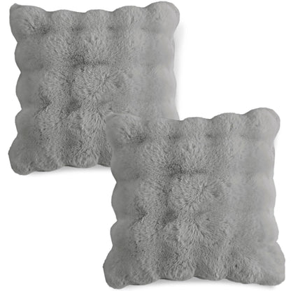 Buy Cool Grey Colour Zippered faux rabbit fur pillow covers in set of 2