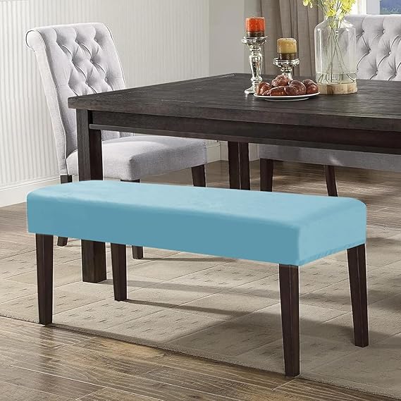 Elastic Fitted Dining Bench Slipcover, Sky Blue