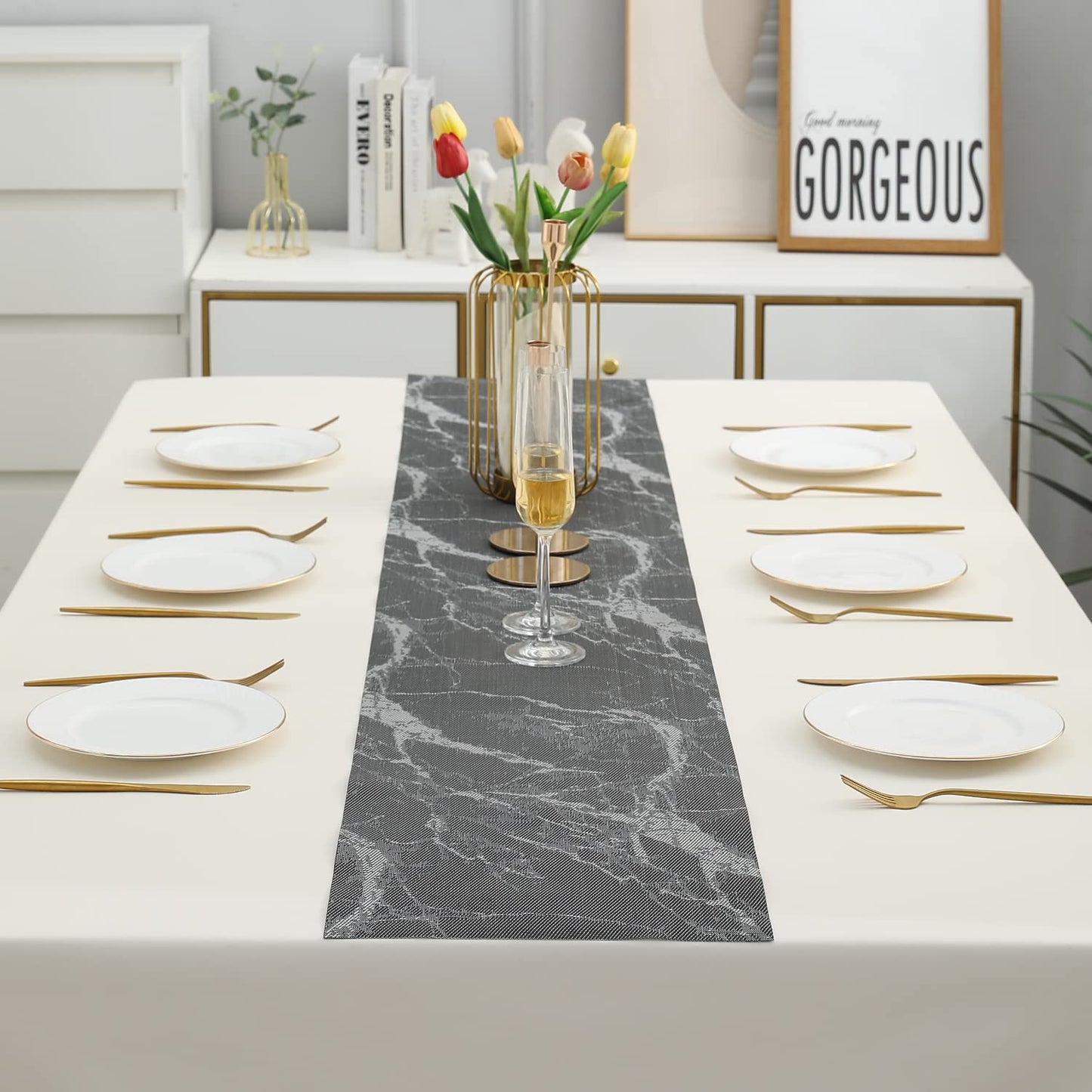 PVC Table Runner, Abstract Black