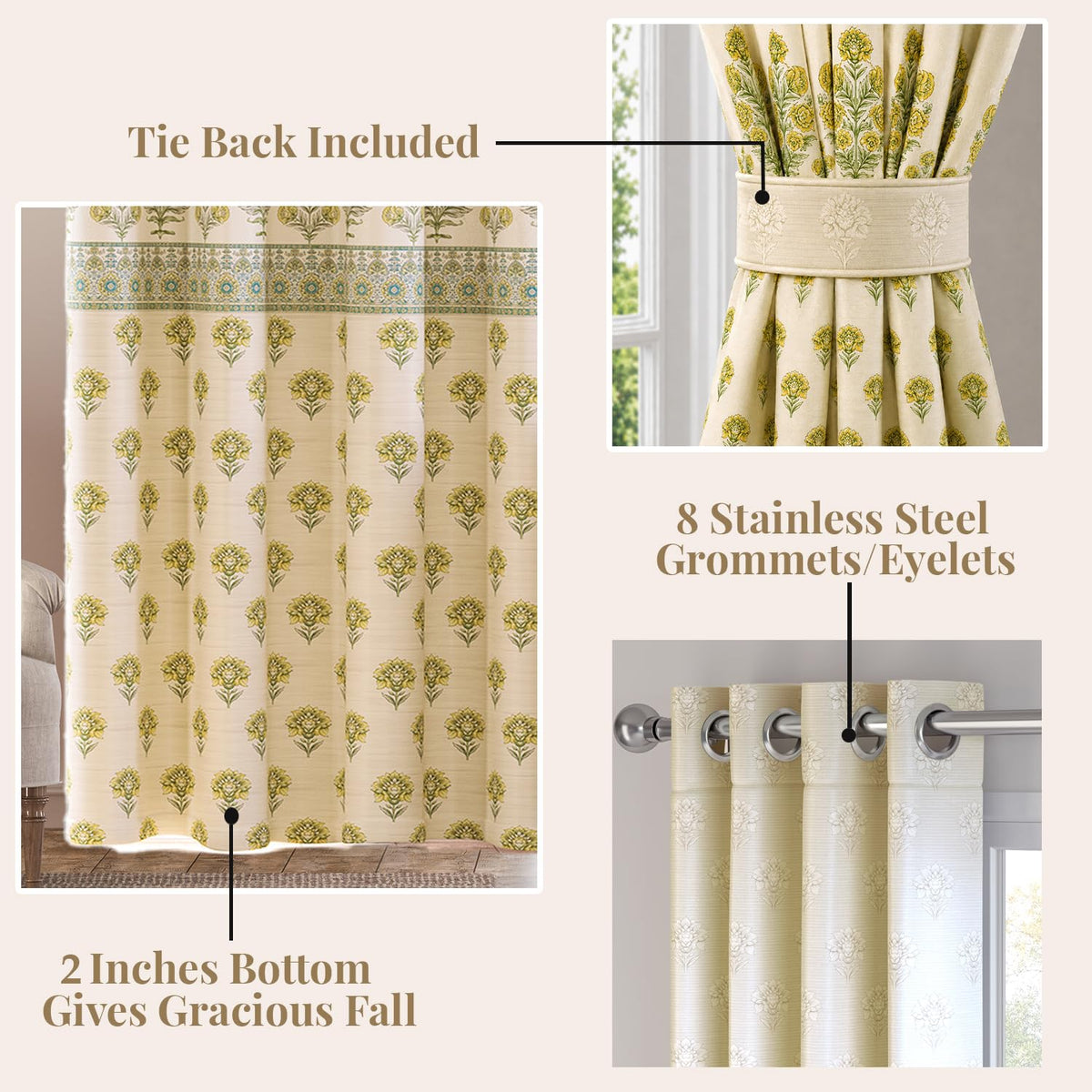 HOKIPO Harmony Printed Eyelet Curtains, 7 Feet Long - Marigold Grove - image 4