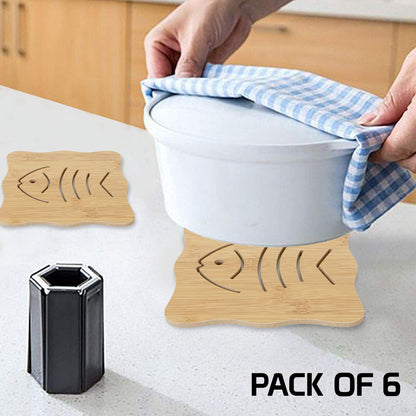 HOKIPO Eco-Friendly Bamboo Coasters for Dining Table Heat Pad for Kitchen - Pack of 2/4/6