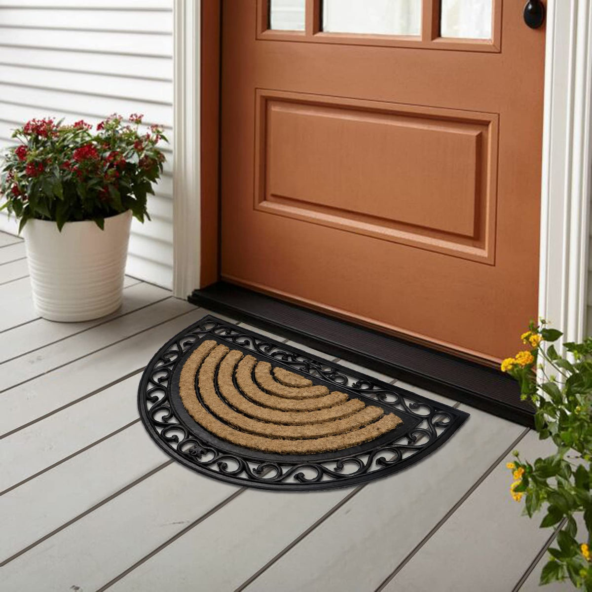 Outdoor Rubber Coir Grill Doormat, Semi-Circle, 45x75 cm