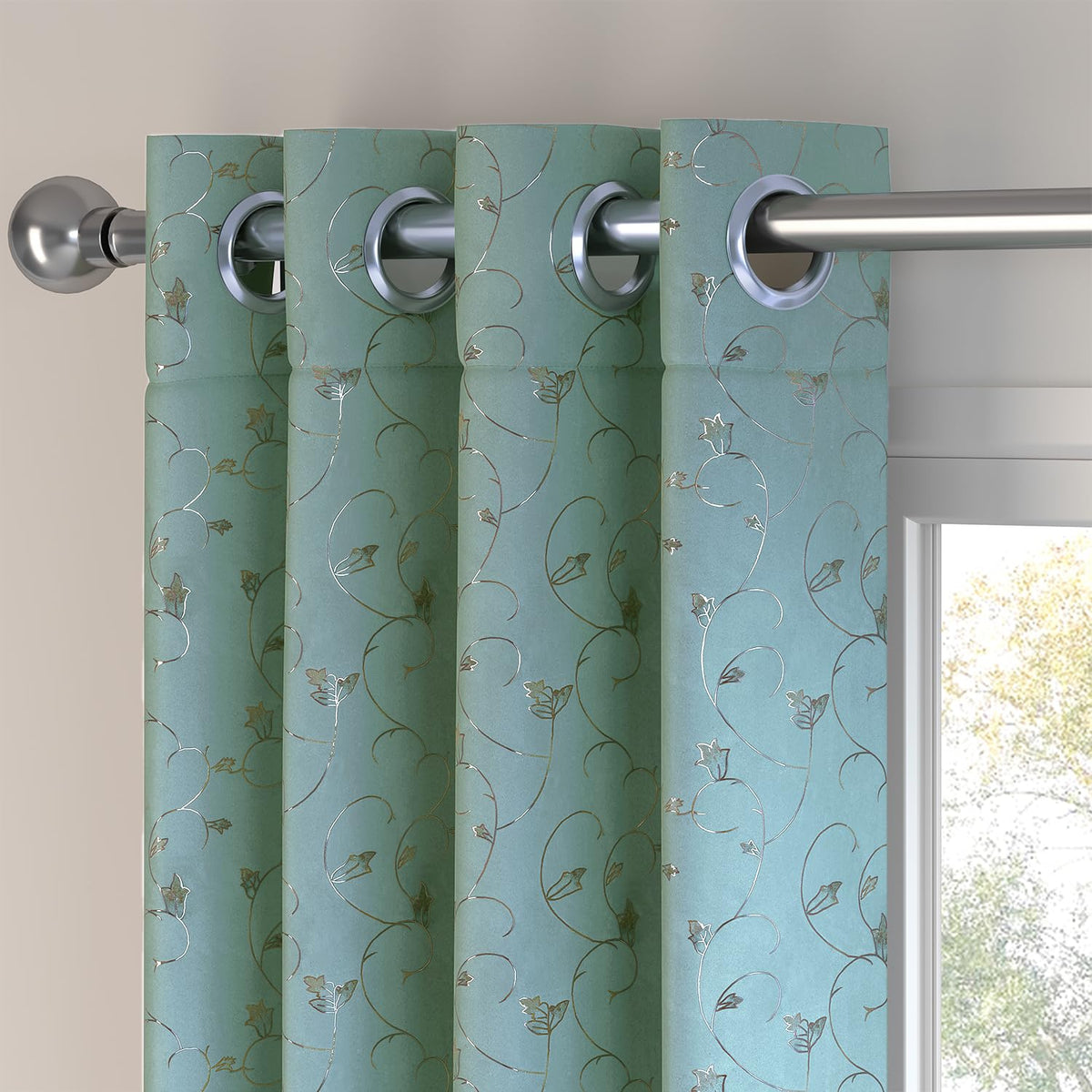HOKIPO Golden Vine Eyelet Curtains, 7 Feet Long - Sage Green - image 6