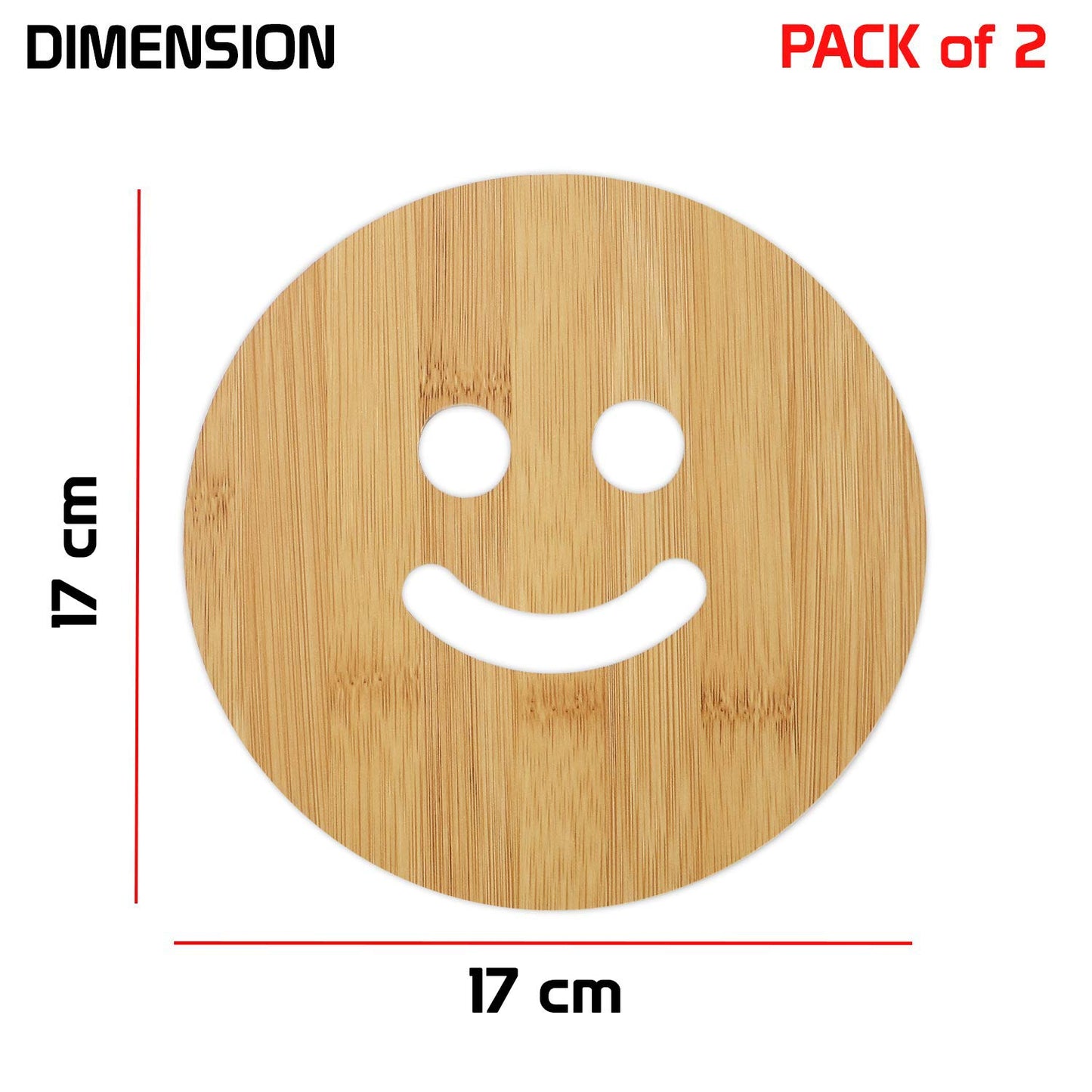 HOKIPO Smily Bamboo Wooden Coasters for Home Pan Pot Holder - Pack of 2/4/6