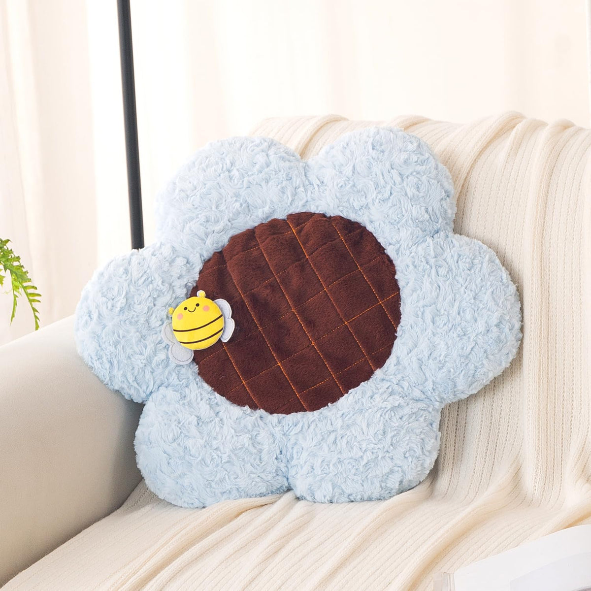 HOKIPO Sunflower Bee Cushion for Sofa & Bed, 50 cm, Blue