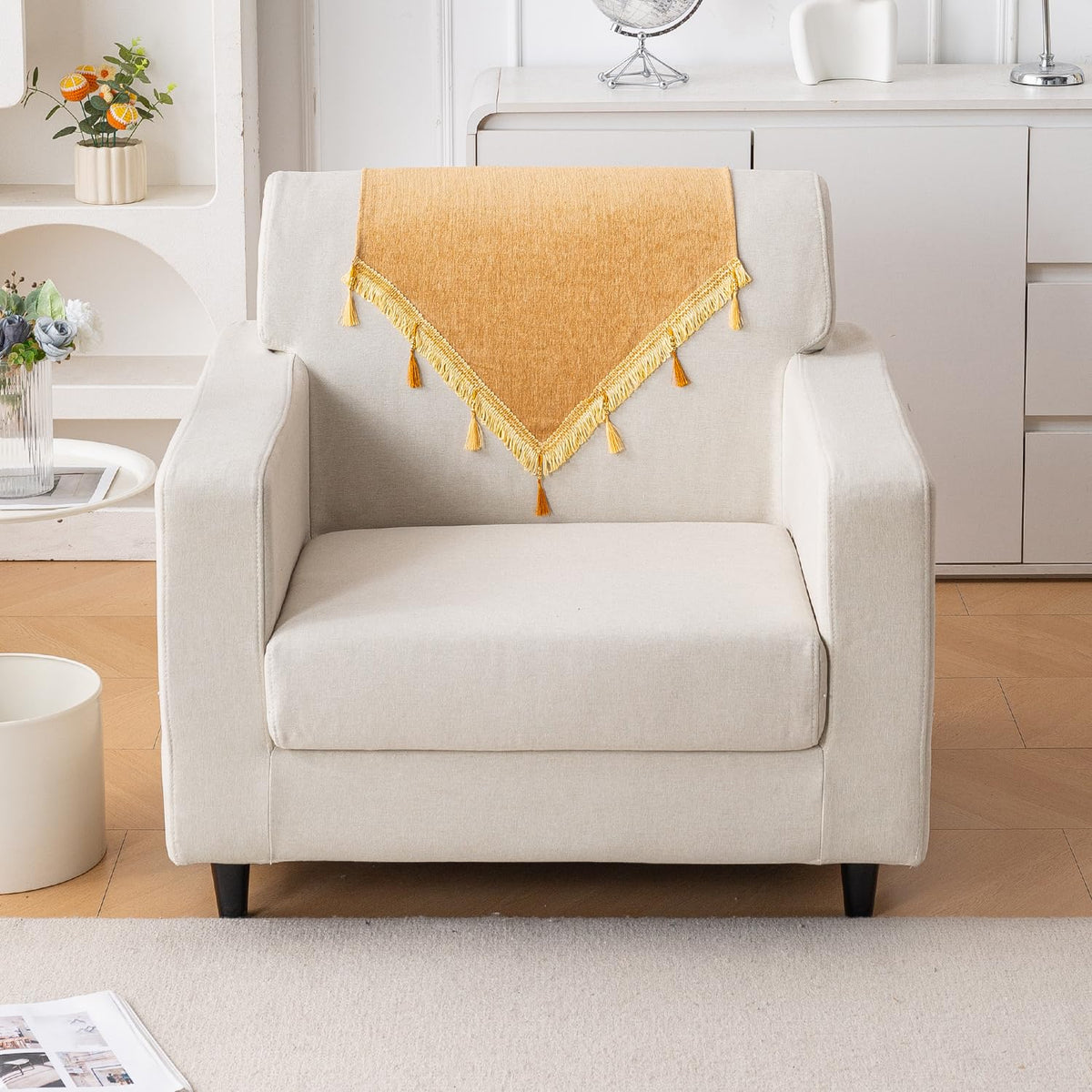 Serenity Tassel Chenille Sofa Cover with Tassel – Sunlit Amber